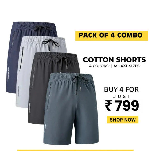 Combo of 4 Men's Stretchable Cotton Shorts